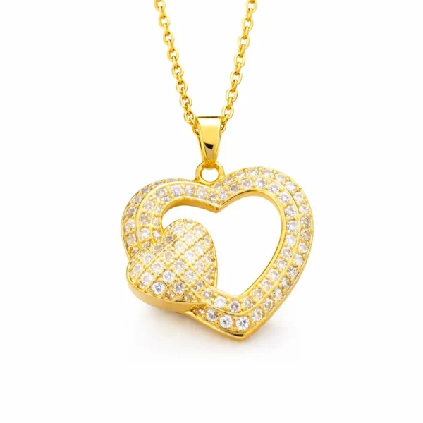 عقد "تناغم القلبين" - ستانلس ستيل بطلاء ذهبي ومرصع بالكامل بالزركونيا Infinite Love Necklace - Gold-Plated Stainless Steel & Pave Cubic Zirconia