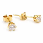 حلق بريمة ذهبي كريستال شفاف - تصميم كلاسيكي ناعم -ستانلس ستيل Gold Clear Crystal Stud Earrings - Soft Classic Design - Stainless Steel