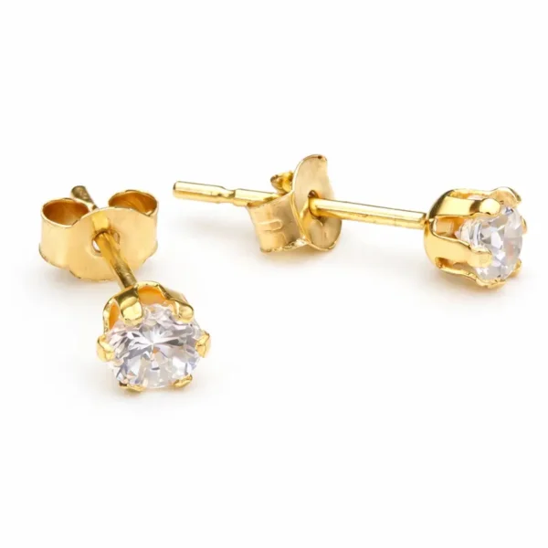 حلق بريمة ذهبي كريستال شفاف - تصميم كلاسيكي ناعم -ستانلس ستيل Gold Clear Crystal Stud Earrings - Soft Classic Design - Stainless Steel