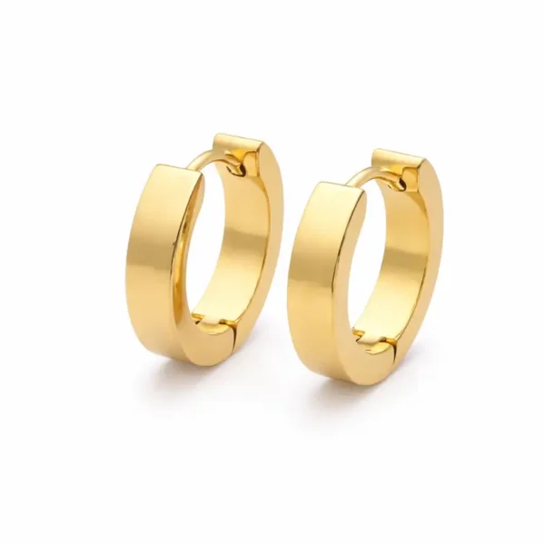 حلق هوجي ذهبي عريض - تصميم كلاسيكي لامع -ستانلس ستيل Gold Chunky Huggie Earrings - Polished Classic Design - Stainless Steel