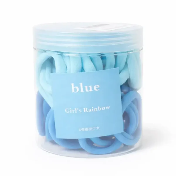 بلو - طقم توك شعر "رينبو البنات" ناعمة - لون أزرق - علبة كاملة Blue - Girl's Rainbow Soft Hair Ties Set - Blue Color - Full Jar