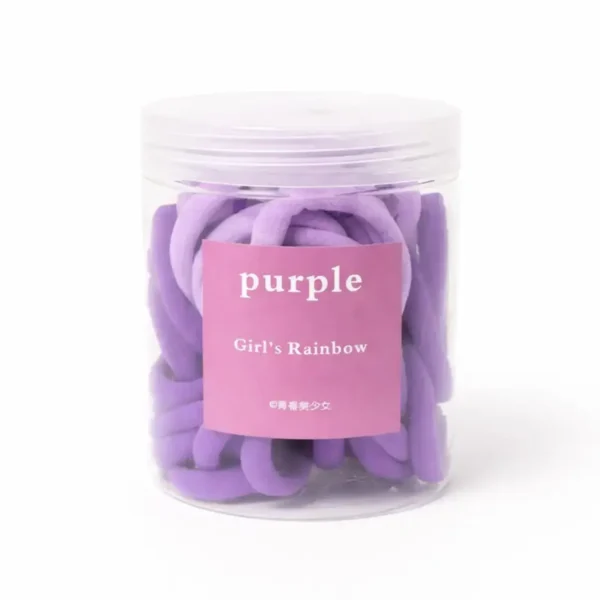 بيربل - طقم توك شعر "رينبو البنات" ناعمة - لون بنفسجي - علبة كاملة Purple - Girl's Rainbow Soft Hair Ties Set - Purple Color - Full Jar