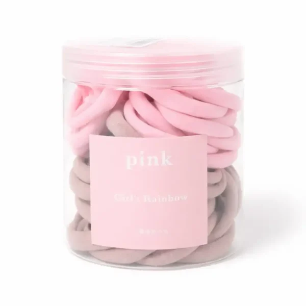 بينك - طقم توك شعر "رينبو البنات" ناعمة - ألوان وردي ونيود - علبة كاملة Pink - Girl's Rainbow Soft Hair Ties Set - Pink & Nude Colors - Full Jar