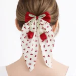 Satin Hair Bow Clip Cherry Design Original - توكة فيونكة ستان للشعر شكل كريز الأصلية