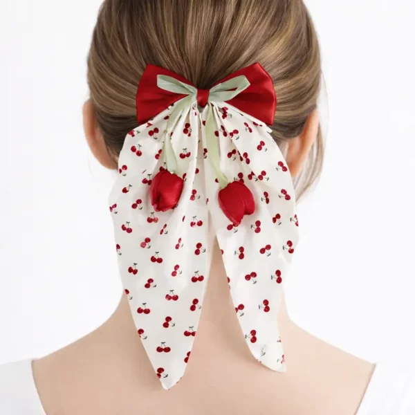 Satin Hair Bow Clip Cherry Design Original - توكة فيونكة ستان للشعر شكل كريز الأصلية