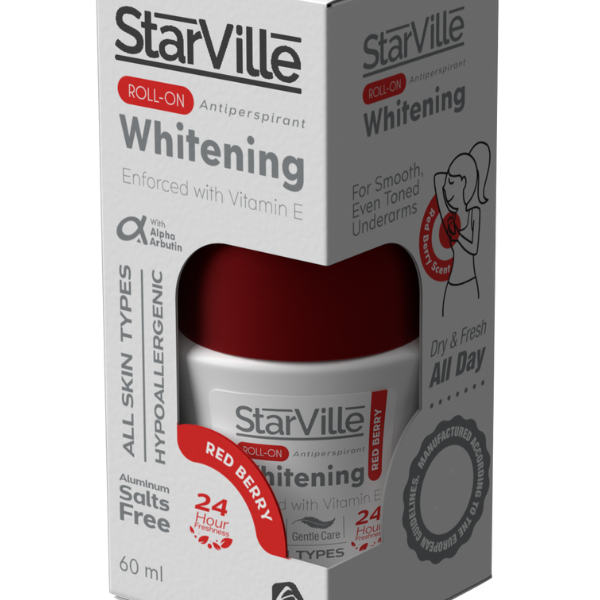 StarVille Whitening Roll-On Red Berry 60 ml - ستارفيل رول اون تفتيح ومزيل العرق برائحة التوت الأحمر 60 مل