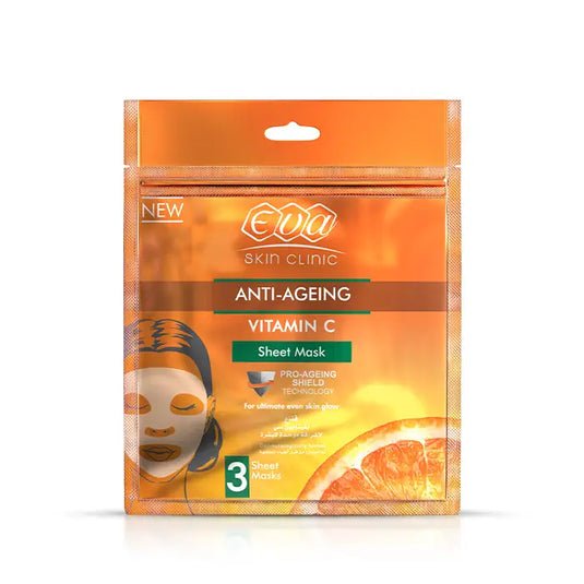 Eva Skin Clinic Vitamin C Anti-Ageing Sheet Mask 3 Pcs – ماسك إيفا فيتامين سي لنضارة البشرة وتوحيد اللون