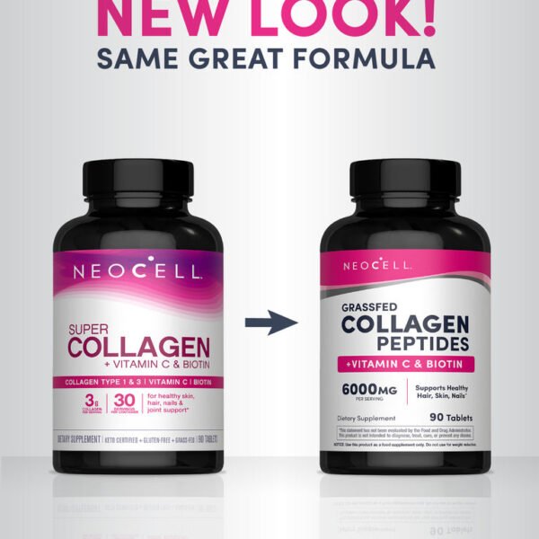 Neocell Grassfed Collagen Peptides + Vitamin C & Biotin 6000mg 90 Tablets – نيوسيل كولاجين ببتيدات مع فيتامين سي والبيوتين 90 قرص