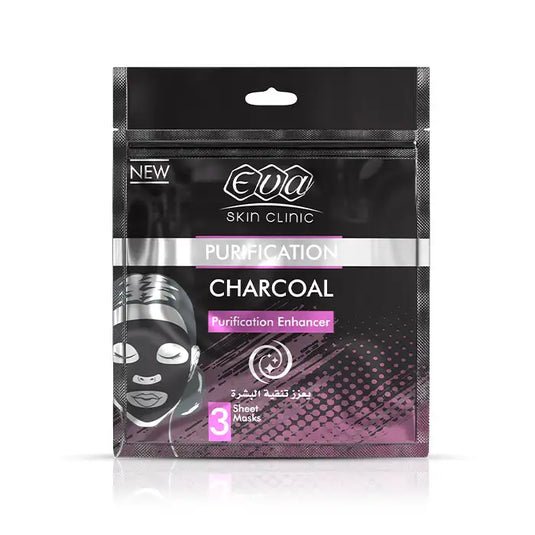 Eva Skin Clinic Charcoal Purification Sheet Mask 3 Pcs – ماسك إيفا بالفحم لتنقية البشرة وتنظيف المسام
