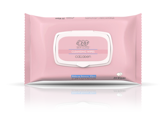 Eva Skin Clinic Collagen Cleansing Wipes 25 Wipes – مناديل إيفا بالكولاجين لإزالة المكياج وتنظيف البشرة